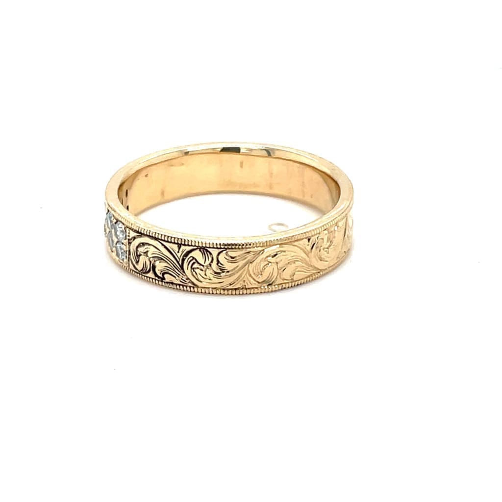 14k Yellow Band With Ideal Cut Diamonds and Handengraving at Regard Jewelry in Austin, Texas - Regard Jewelry