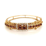 14K YG Victorian Revival Garnet & Seed Pearl Bangle Bracelet at Regard Jewelry in Austin, Texas - Regard Jewelry