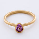 18k Matte Yellow Gold Yumdrop Ring with a Pink Pear Shape Sapphire by Kimberly Collins at Regard - Regard Jewelry