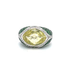 18k White Gold Ring With Lemon Quartz Center stone and Tsavorite Garnet Accent Stones at Regard - Regard Jewelry