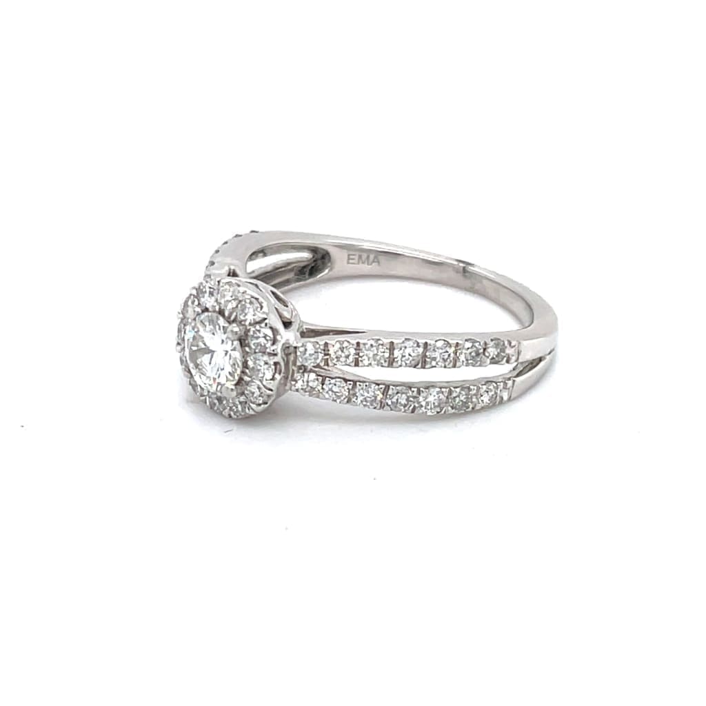 .75 Carat Round Diamond Set in 14 Karat Diamond Halo Ring at Regard Jewelry in Austin, Texas - Regard Jewelry