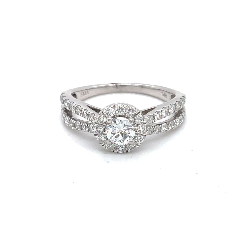 .75 Carat Round Diamond Set in 14 Karat Diamond Halo Ring at Regard Jewelry in Austin, Texas - Regard Jewelry