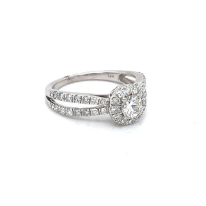 .75 Carat Round Diamond Set in 14 Karat Diamond Halo Ring at Regard Jewelry in Austin, Texas - Regard Jewelry