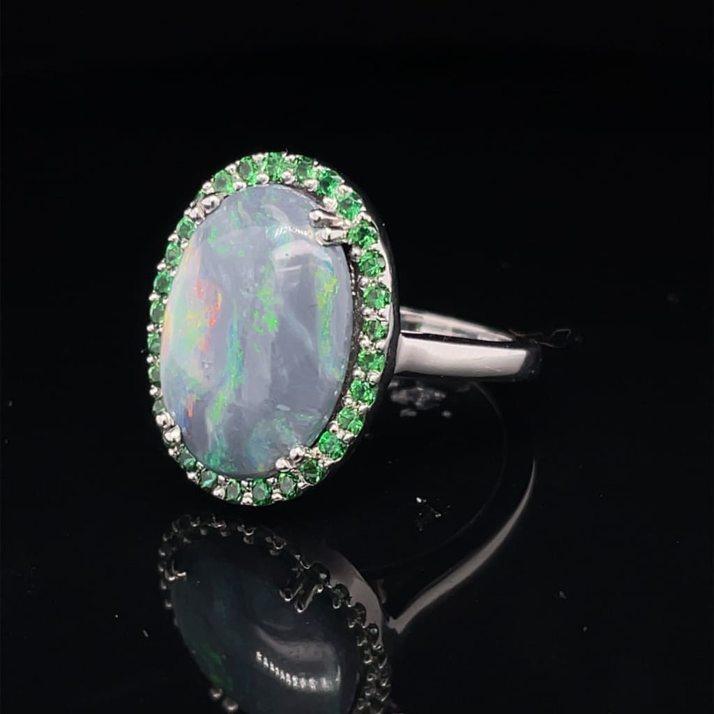AMAZING OPAL AND TSAVORITE SET IN 14 KARAT WHITE GOLD AT REGARD JEWELRY IN AUSTIN, TEXAS - Regard Jewelry