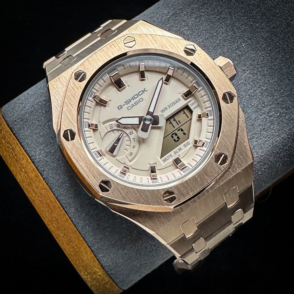 Casio G-Shock Royal Oak Conversion - Full Bracelet, Pink/Gold Dial (GM-AS2100-4A Base) at Regard Jewelry in Austin, Texas - Regard Jewelry