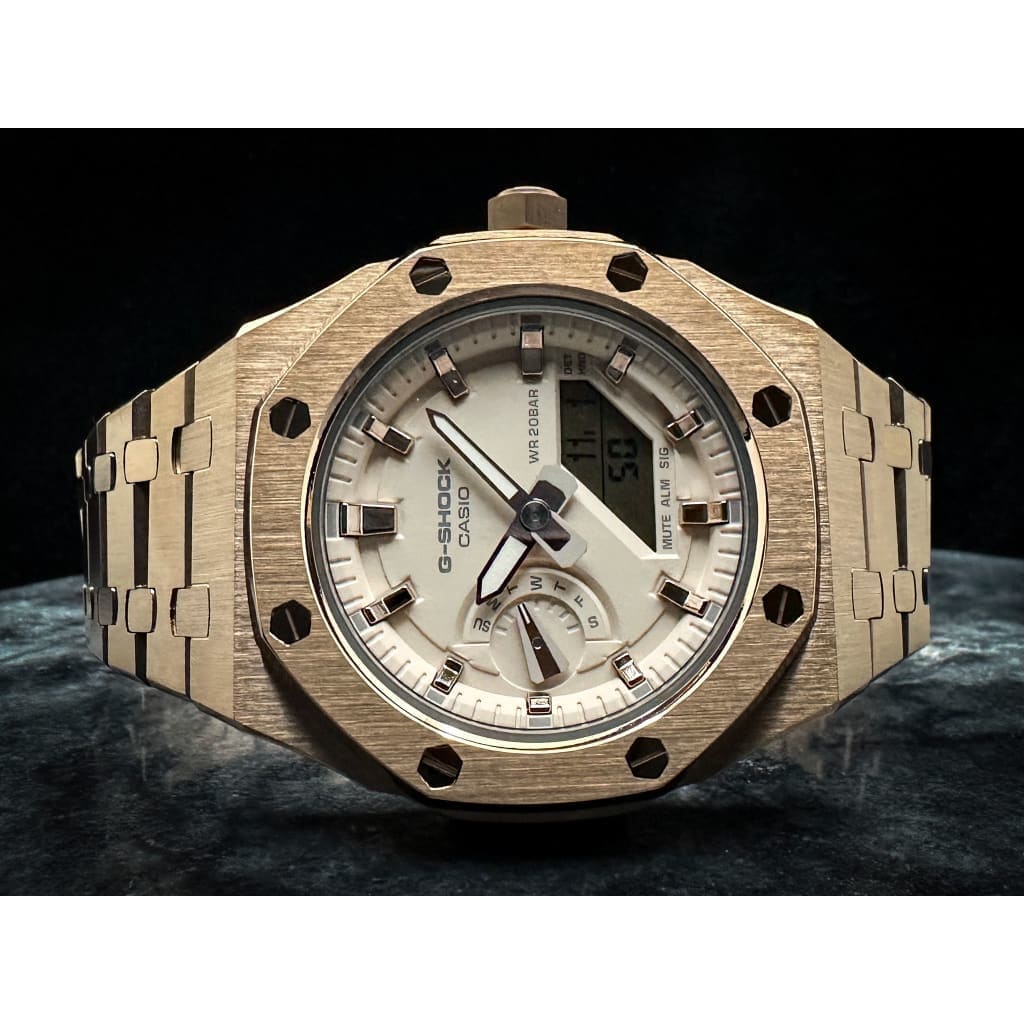 Casio G-Shock Royal Oak Conversion - Full Bracelet, Pink/Gold Dial (GM-AS2100-4A Base) at Regard Jewelry in Austin, Texas - Regard Jewelry