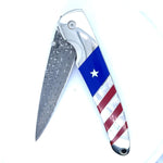Double Sided Damascus Steel Patriotic Collection 4" Linerlock Knife at Regard Jewelry in Austin, Texas - Regard Jewelry