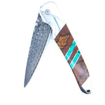 Load image into Gallery viewer, Double Sided Malachite Spalted Beech 4&quot; Damascus Steel Linerlock With Clip - Regard Jewelry
