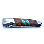 Double Sided Malachite Spalted Beech 4" Damascus Steel Linerlock With Clip - Regard Jewelry