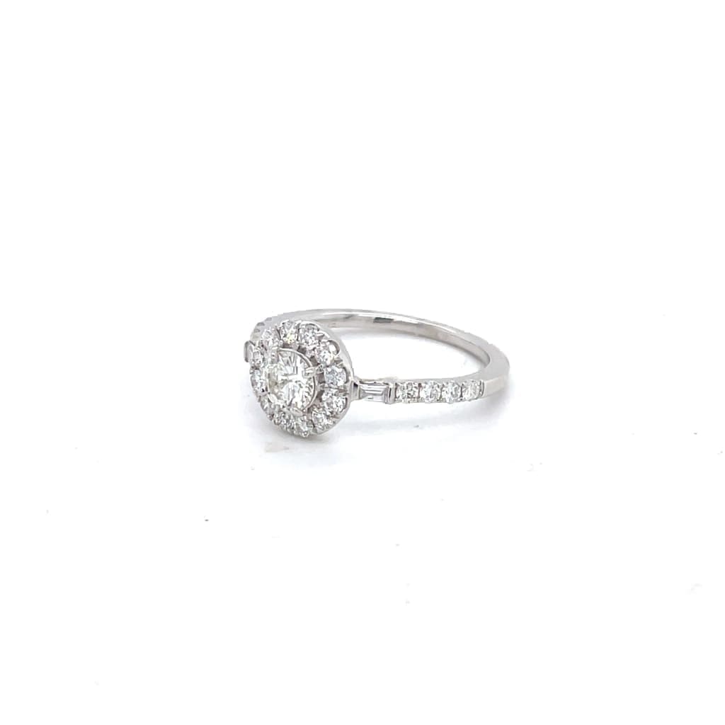 Petite Diamond Halo Engagement Ring with .28 ct Center Diamond at Regard Jewelry in Austin, Texas - Regard Jewelry