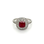 Platinum 1.50ct Cushion Ruby & Double Halo.50tcw OEC Diamond
