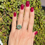 Load image into Gallery viewer, Platinum &amp; 18K Yellow Gold Diamond &amp; Emerald Halo Ring at
