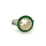 Load image into Gallery viewer, Platinum &amp; 18K Yellow Gold Diamond &amp; Emerald Halo Ring at
