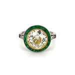 Platinum & 18K Yellow Gold Diamond & Emerald Halo Ring at