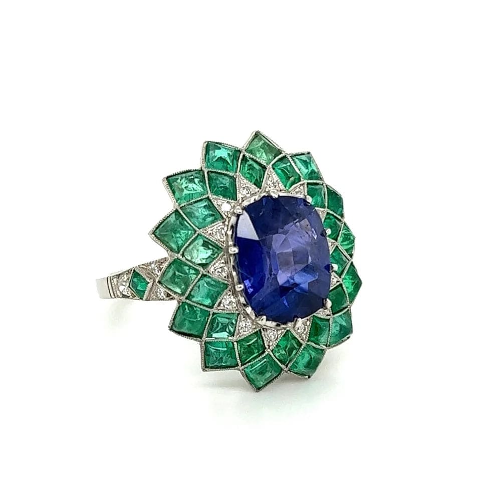 Platinum 4.07ct Sapphire 6.70tcw Emerald &.20tcw Diamond