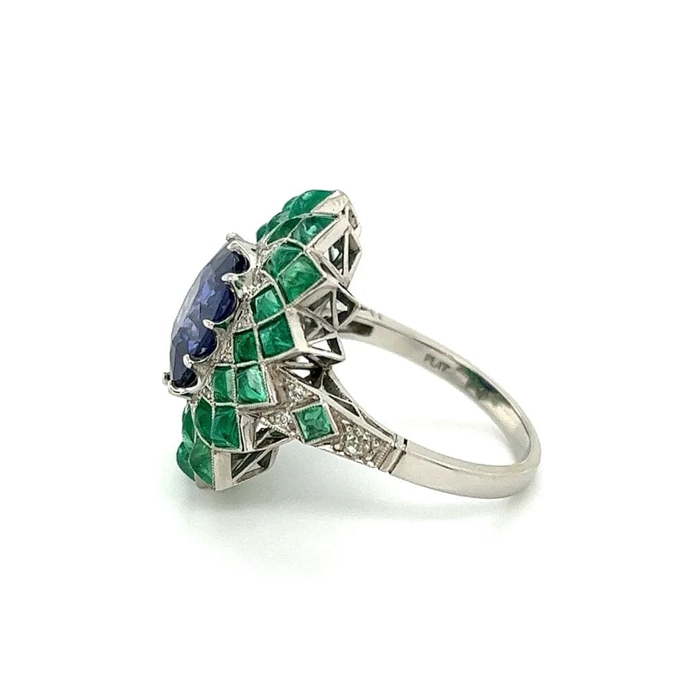 Platinum 4.07ct Sapphire 6.70tcw Emerald &.20tcw Diamond