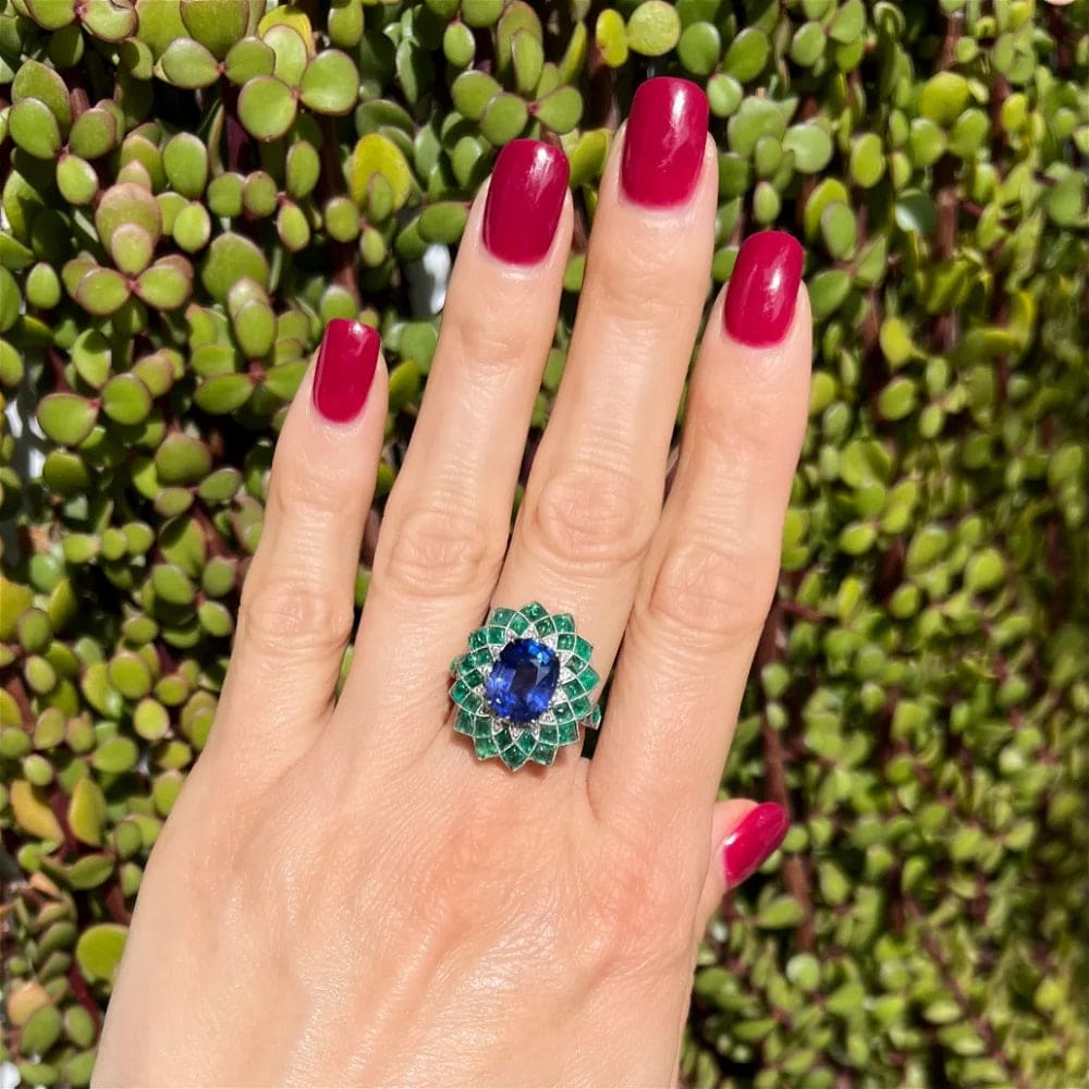 Platinum 4.07ct Sapphire 6.70tcw Emerald &.20tcw Diamond