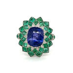 Platinum 4.07ct Sapphire 6.70tcw Emerald &.20tcw Diamond