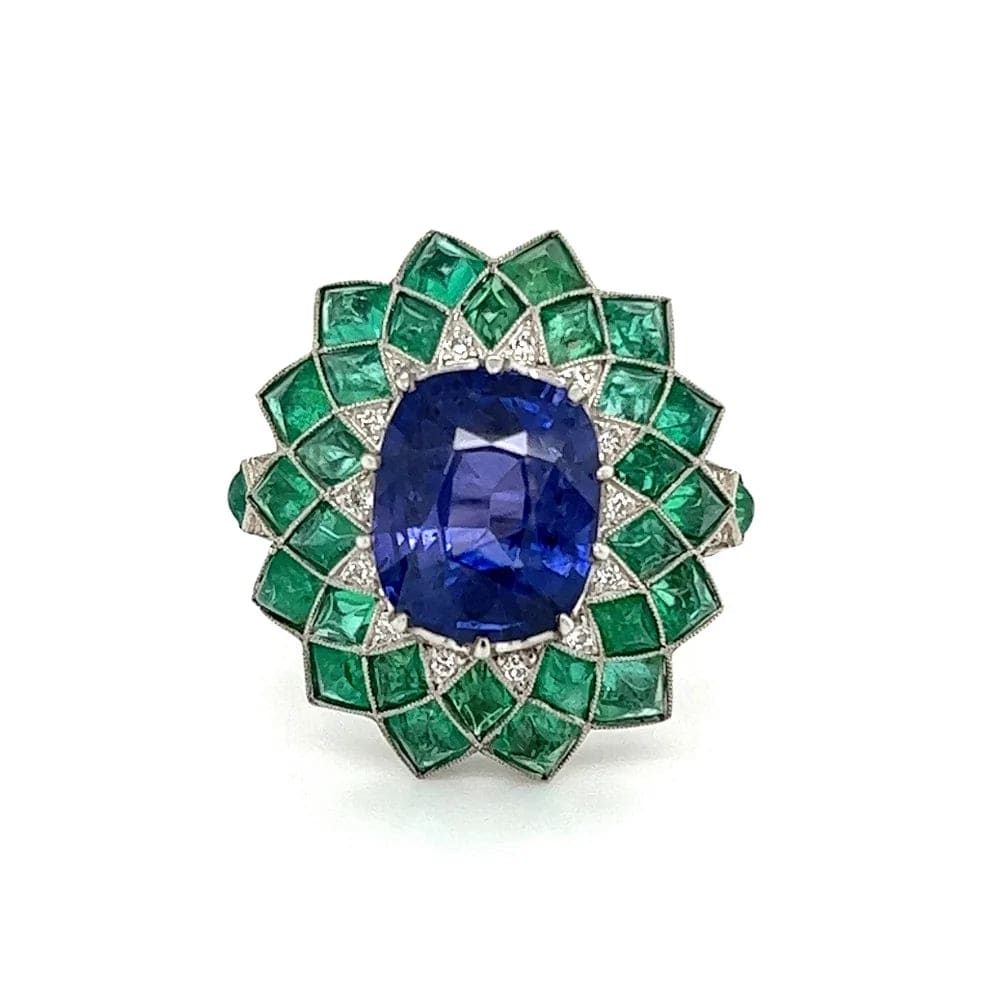 Platinum 4.07ct Sapphire 6.70tcw Emerald &.20tcw Diamond