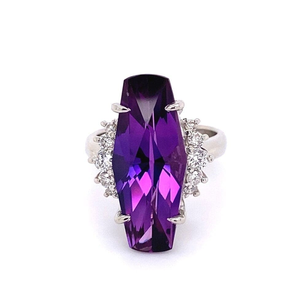 Platinum 8ct Navette Amethyst & .38tcw Diamond Ring 12.1g, s6.25 at Regard Jewelry in Austin, Texas - Regard Jewelry