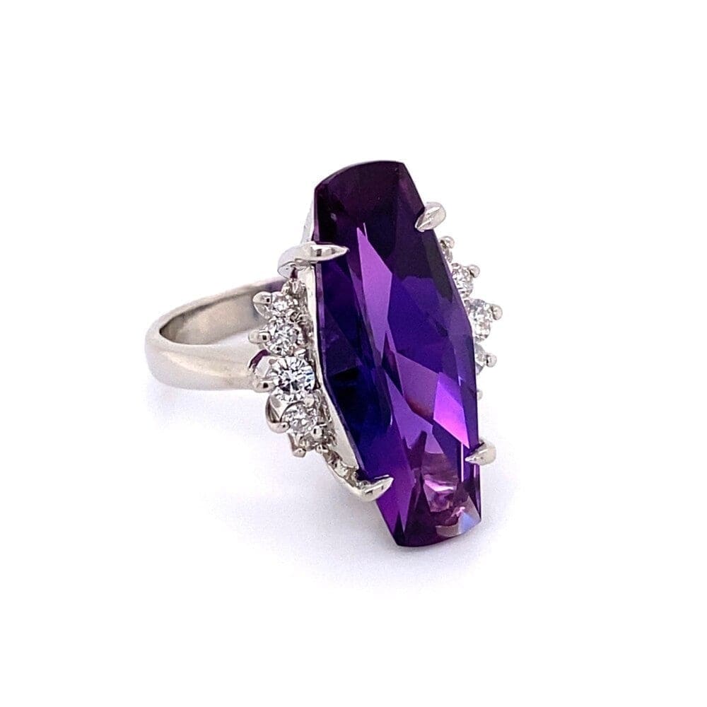 Platinum 8ct Navette Amethyst & .38tcw Diamond Ring 12.1g, s6.25 at Regard Jewelry in Austin, Texas - Regard Jewelry
