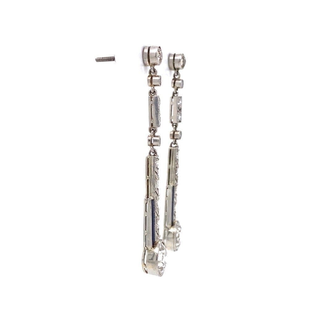 Platinum Art Deco Diamond Drop Earrings at Regard Jewelry in Austin, Texas - Regard Jewelry