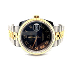 ROLEX DATEJUST BLACK DIAL TWO TONE, STAINLESS AND 18K YELLOW MENS WATCH AT REGARD JEWELRY IN AUSTIN, - Regard Jewelry