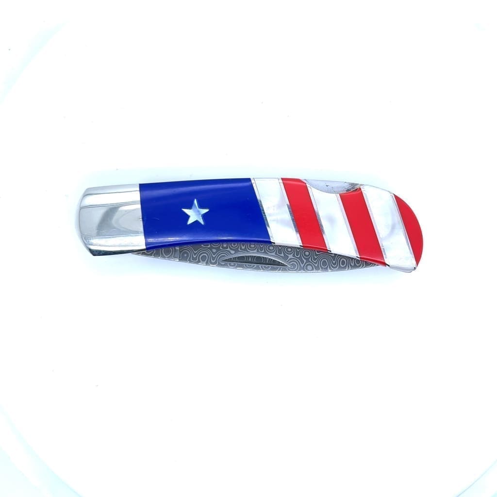 Single Sided Patriotic Collection 3" Damascus Lockback Knife at Regard Jewelry in Austin, Texas - Regard Jewelry
