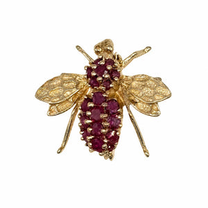 14K YG Pave 1.00tcw Ruby Bee Brooch Pendant 3.5g Regard Jewelry Austin Texas