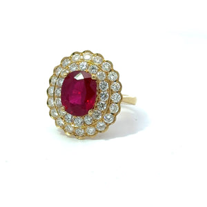 4.8 CT Natural Ruby With Double Diamond Halo in 18k Yellow Ring Regard Jewelry AustinTexas