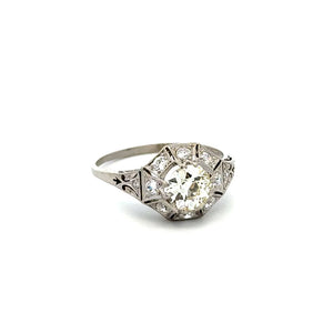 18K WG Art Deco .90ct OEC Diamond & .45tcw OEC Diamond Filigree Ring 3.6g Regard Jewelry Austin Texas