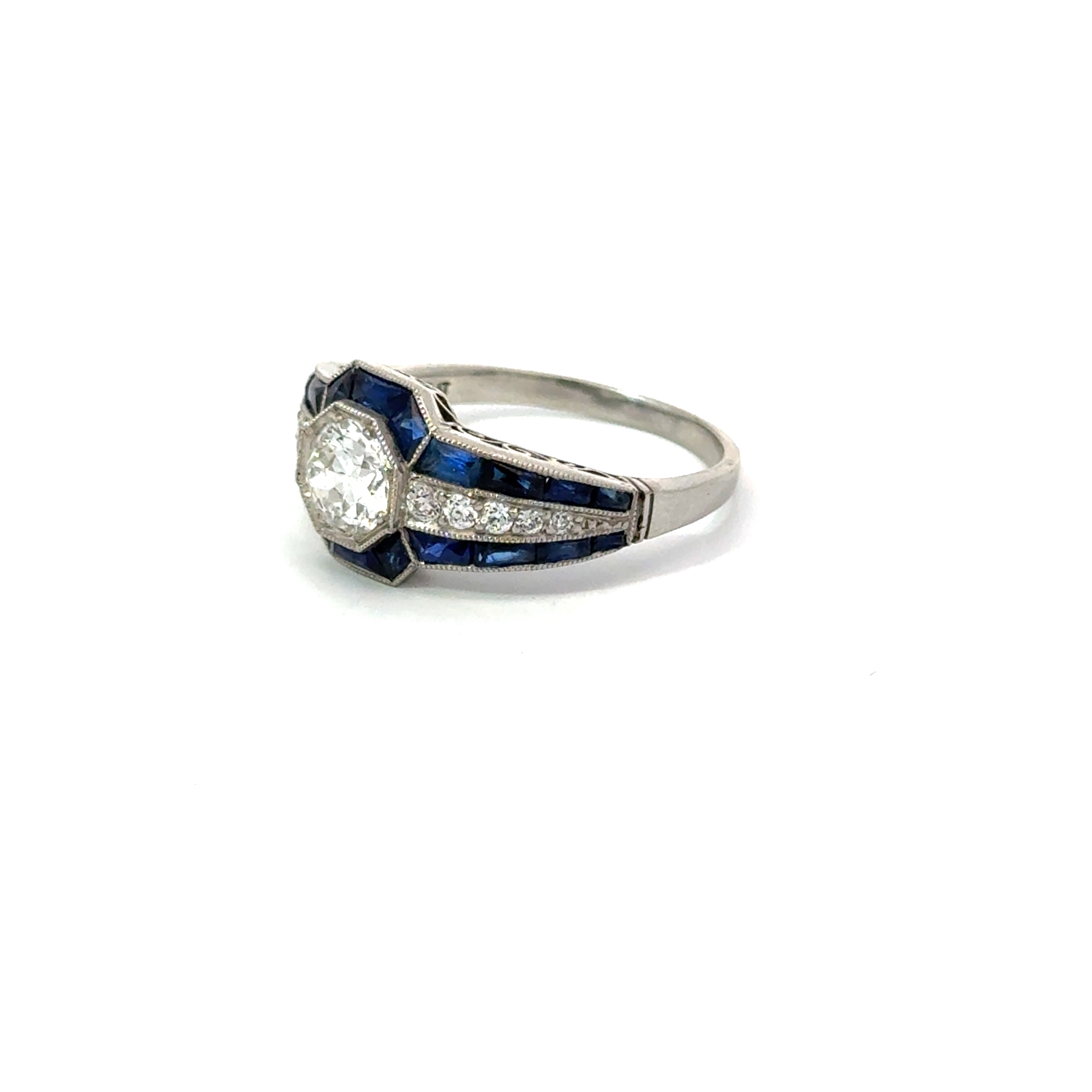 Estate Platinum Diamond Ring With Center Diamind and Sapphire Accents Regard Jewelry Austin Texas