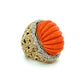 14K YG 1960's Fluted Oval Coral & .40tcw Diamond Nugget Style Ring 26.2g Regard Jewelry Austin Texas