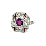 Load image into Gallery viewer, 1.23ct Ruby.68ct Diamond.44ct Side Ruby Platinum Ring at
