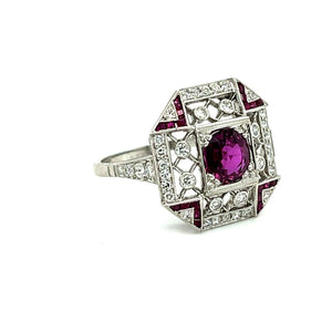 1.23ct Ruby.68ct Diamond.44ct Side Ruby Platinum Ring at