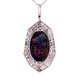 Load image into Gallery viewer, Platinum Art Deco 9.28ct Black Opal &amp; .90tcw Diamond Pendant Necklace Regard Jewelry Austin Texas
