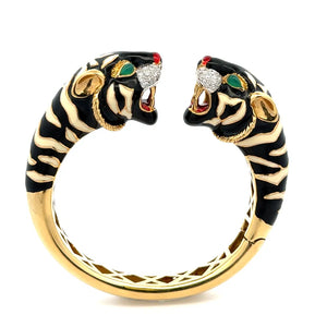 Italian Enamel Tiger Bracelet with Diamond Accents