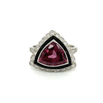 Load image into Gallery viewer, Platinum 4.17ct Trillion Red Spinel, Buff Top Onyx &amp; .30tcw OEC Diamond Ring Regard Jewelry Austin Texas
