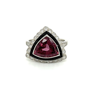 Platinum 4.17ct Trillion Red Spinel, Buff Top Onyx & .30tcw OEC Diamond Ring Regard Jewelry Austin Texas