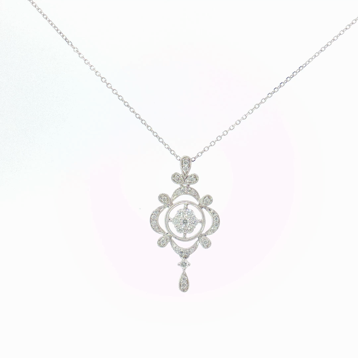Vintage-Inspired Diamond Filigree Pendant Necklace — White Gold Regard Jewelry Austen Texas