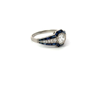 Estate Platinum Diamond Ring With Center Diamind and Sapphire Accents Regard Jewelry Austin Texas