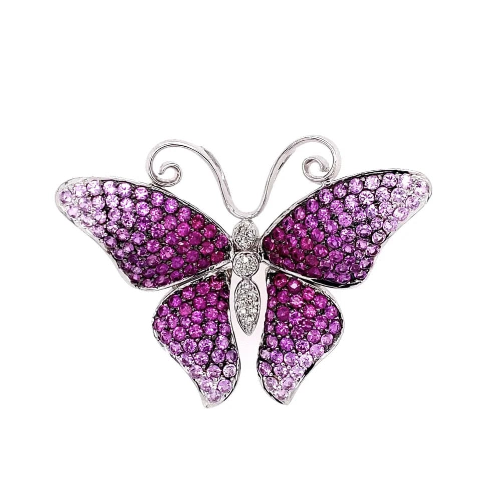 18K WG Butterfly 4.40tcw Pink Sapphire &.08tcw Diamond