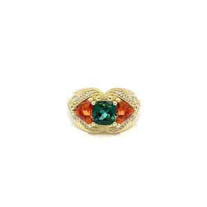 Tourmaline & Garnet Ring with 18K Green Gold Setting
