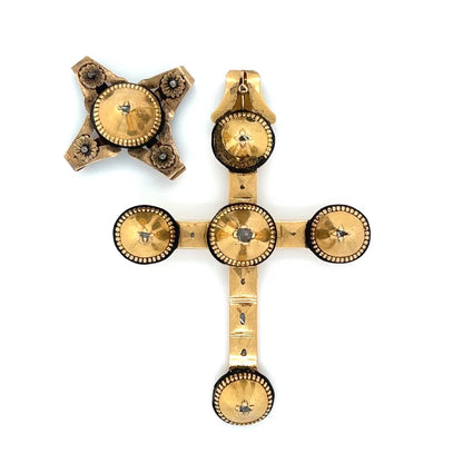 18th Century Medieval Rolled Gold Vermeil Ancient Diamond Flemish Cross Necklace & Top Section 13.5g Regard Jewelry Austin Texas