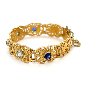 18K YG Edwardian 2.56tcw Sapphire & 1.45tcw OEC Diamond Bracelet Regard Jewelry Austin Texas