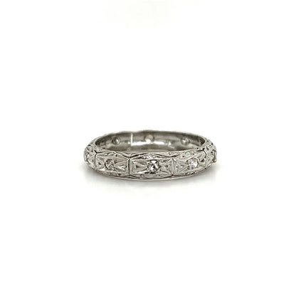 Platinum Art Deco Engraved .30tcw Diamond Eternity 4.3mm Dome Band Regard Jewelry Austin Texas