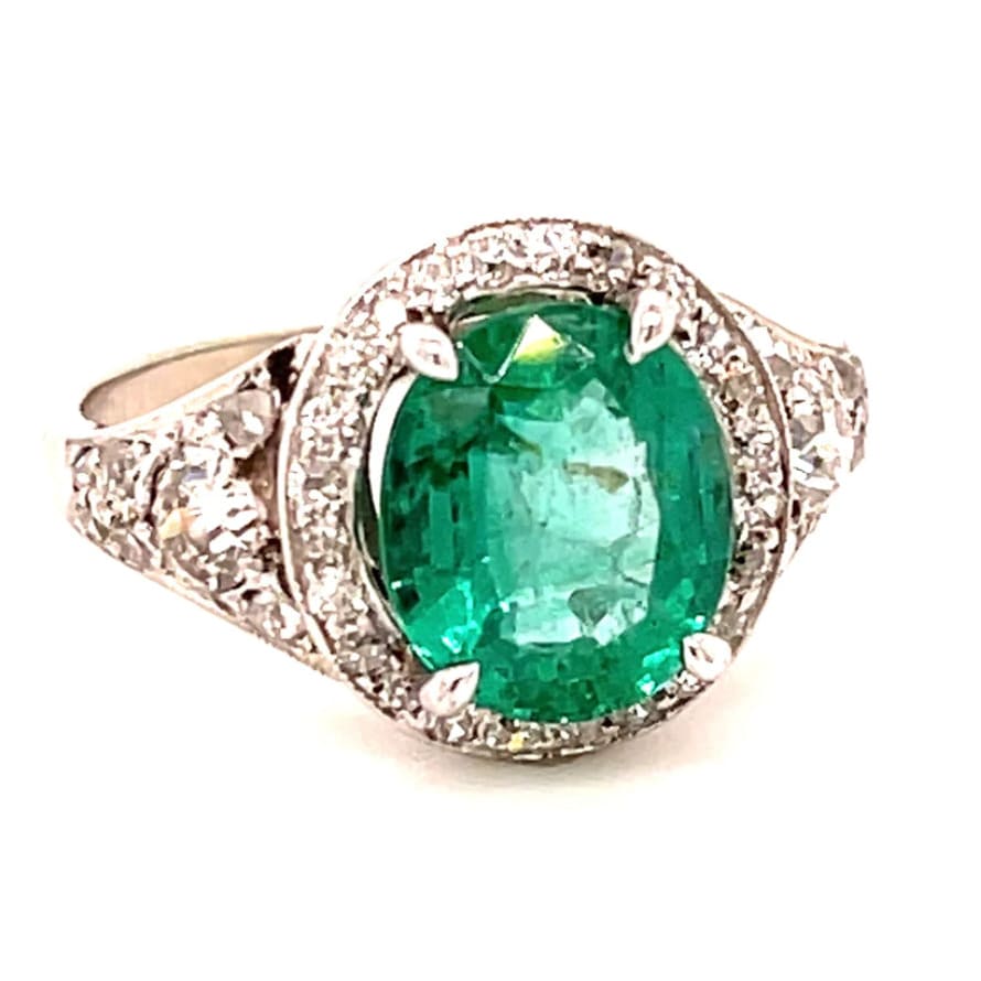 2.60ct Emerald 1.25ct Diamond 18KW Art Deco (Circa 1920s)