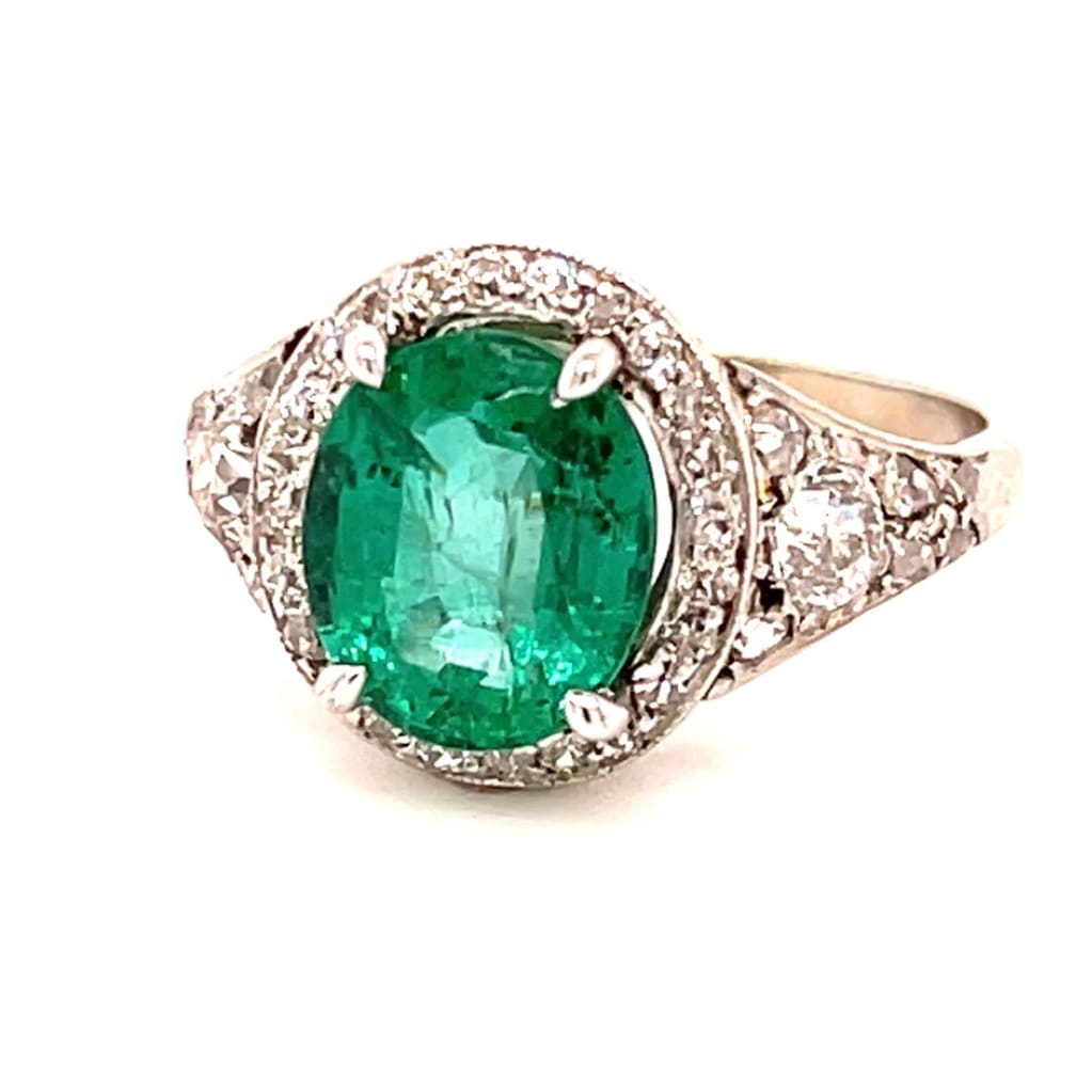 2.60ct Emerald 1.25ct Diamond 18KW Art Deco (Circa 1920s)