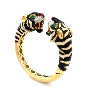 Italian Enamel Tiger Bracelet with Diamond Accents