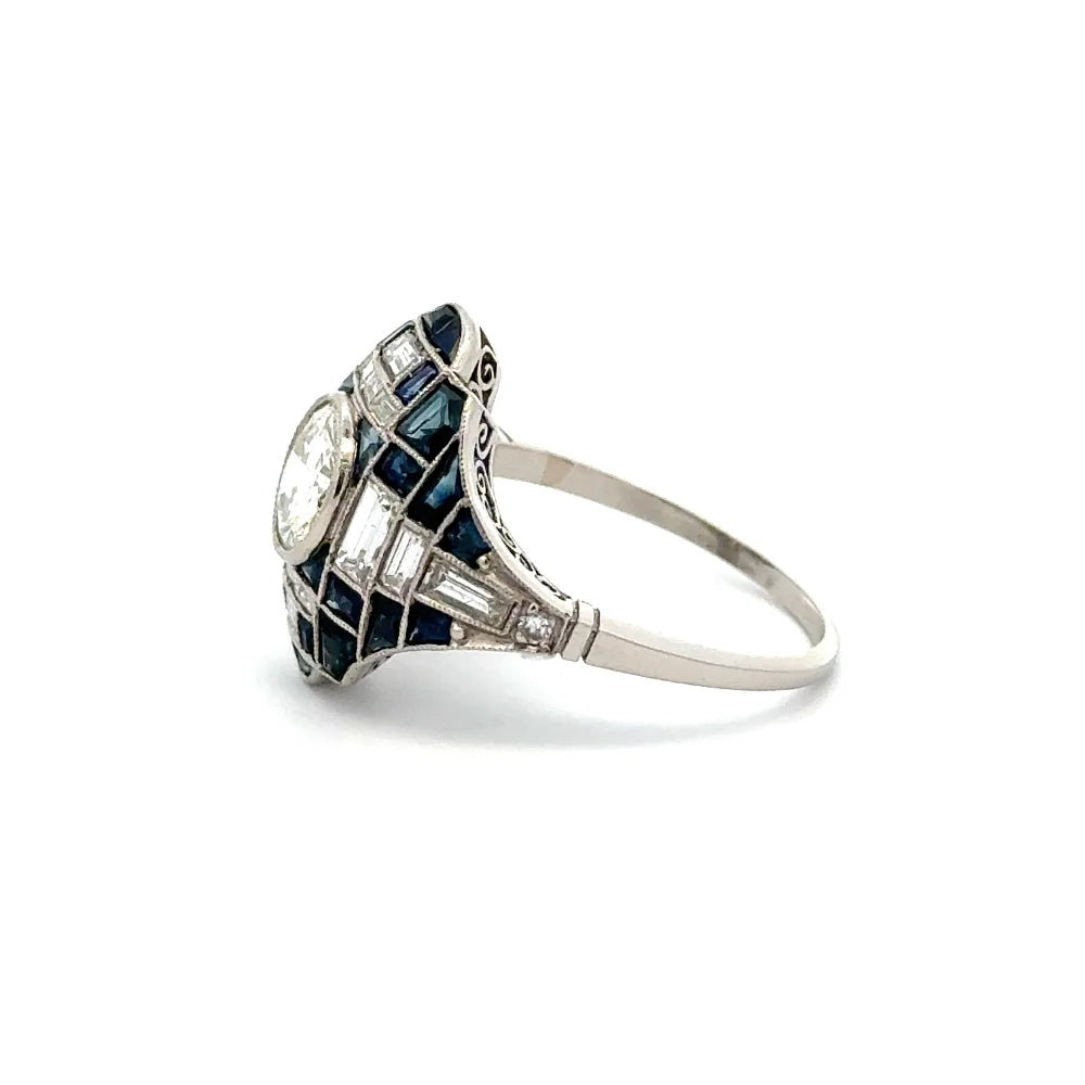 Platinum 1.01ct Diamond, 1.56tcw Sapphire & 1.30tcw Baguette ring Regard Jewelry Austin, Texas